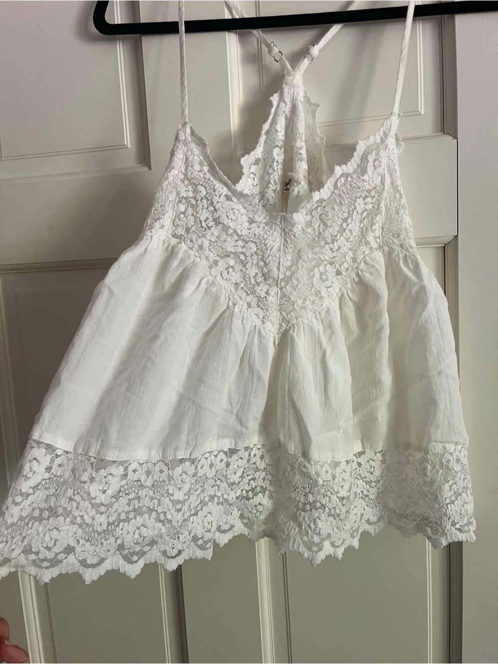 Free People White Lace-Trim Camisole Tank